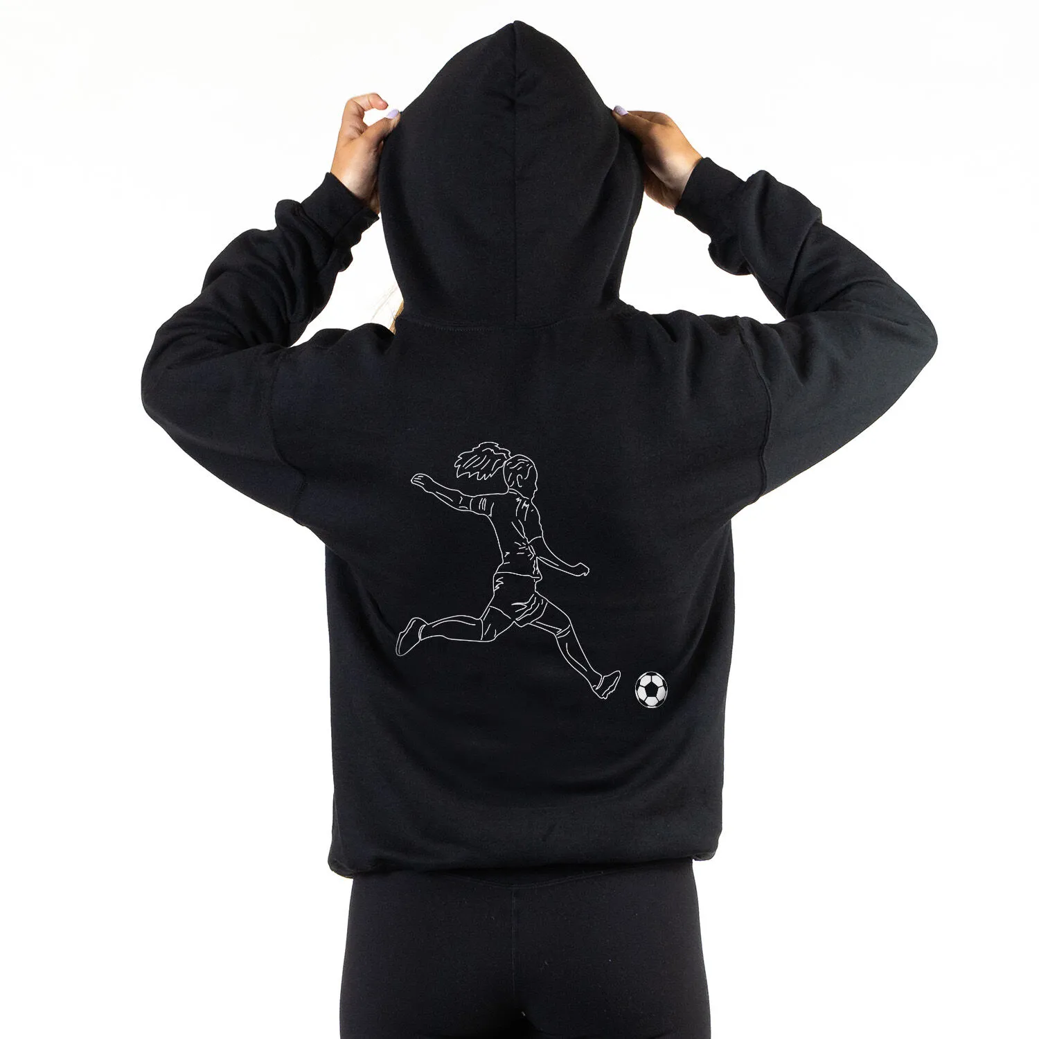 Soccer Hooded Sweatshirt - Soccer Girl Player Sketch (Back Design) 